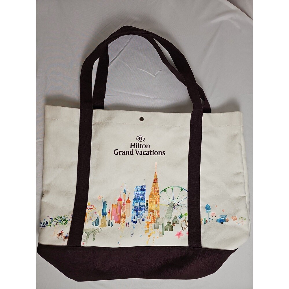 HILTON GRAND VACATIONS Double Handle Canvas Tote Bag ~ Snap Close & Zip Pocket